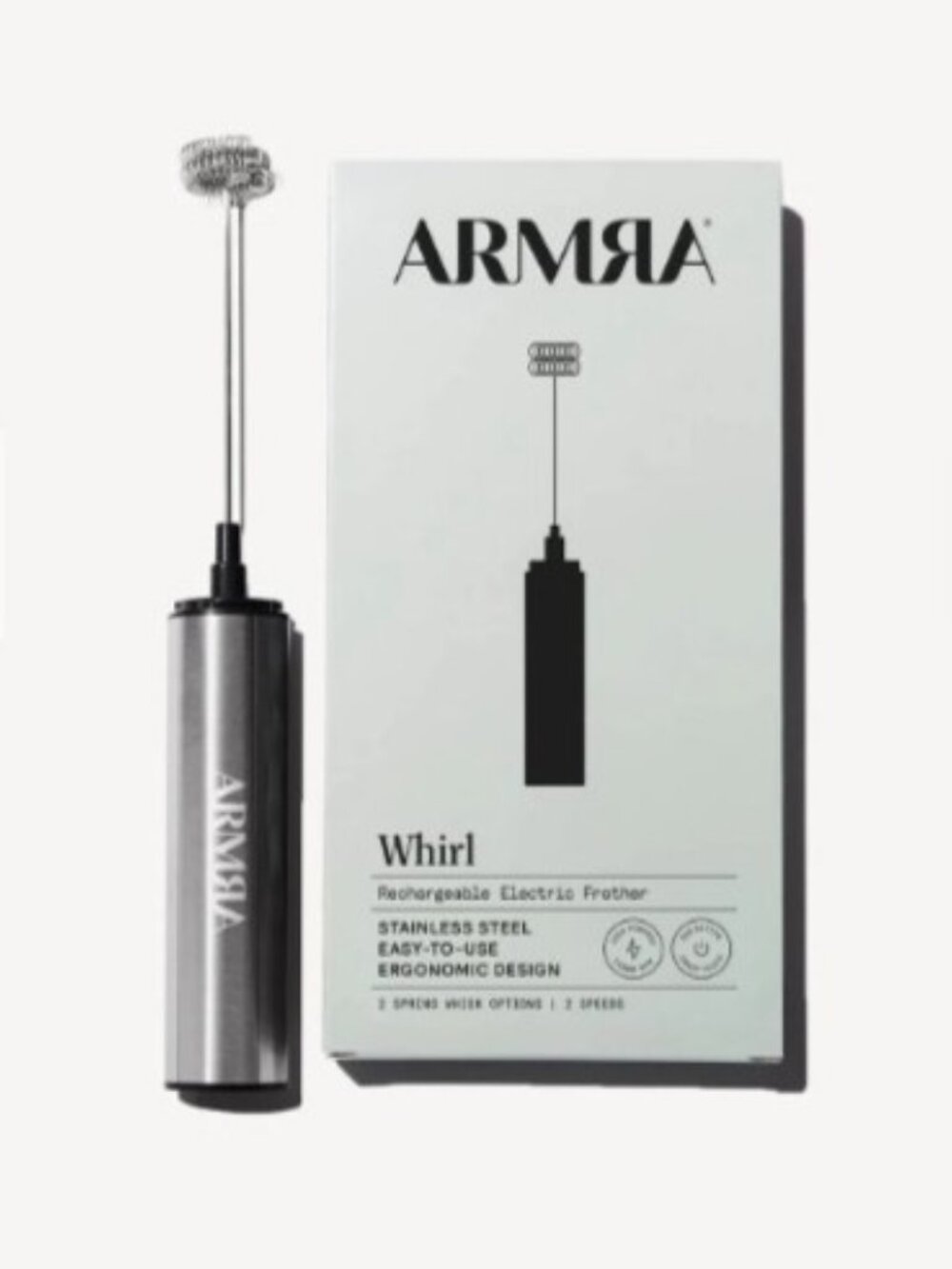 NWT Armra Rechargeable Stainless Steel Electric Frother Whirl